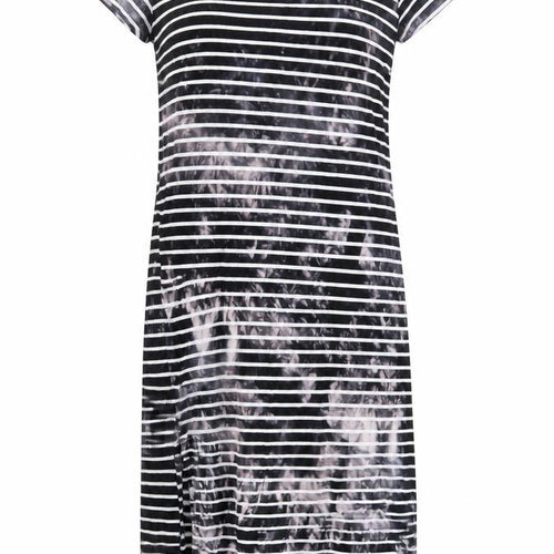 French Connection Womens Black Striped Viscose T-Shirt Dress Size 14 Crew Neck Pullover