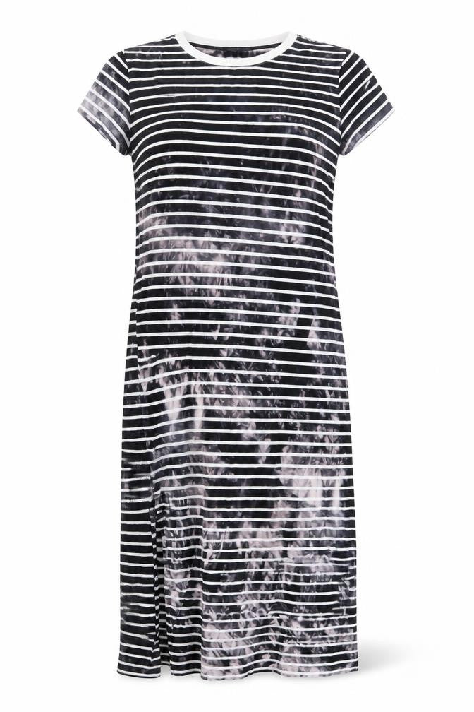 French Connection Womens Black Striped Viscose T-Shirt Dress Size 14 Crew Neck Pullover