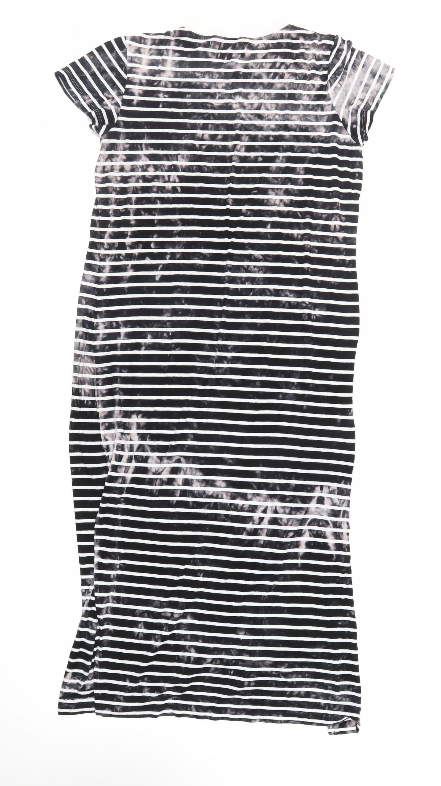 French Connection Womens Black Striped Viscose T-Shirt Dress Size 14 Crew Neck Pullover