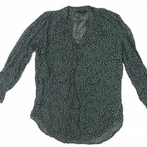 NEXT Womens Green Animal Print Viscose Basic Blouse Size 8 V-Neck