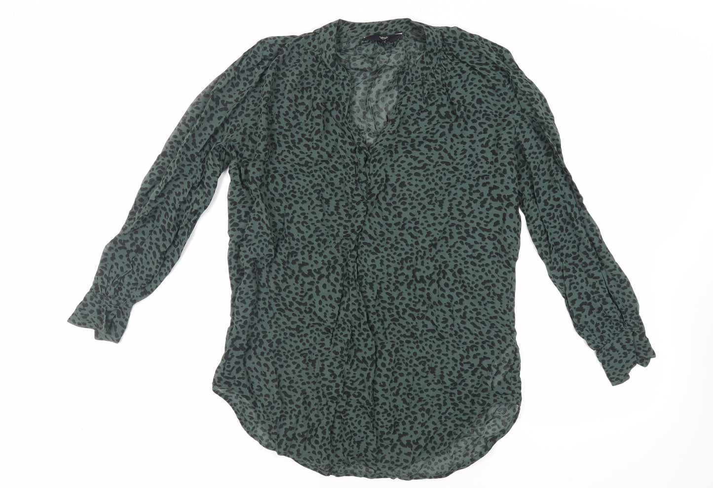 NEXT Womens Green Animal Print Viscose Basic Blouse Size 8 V-Neck
