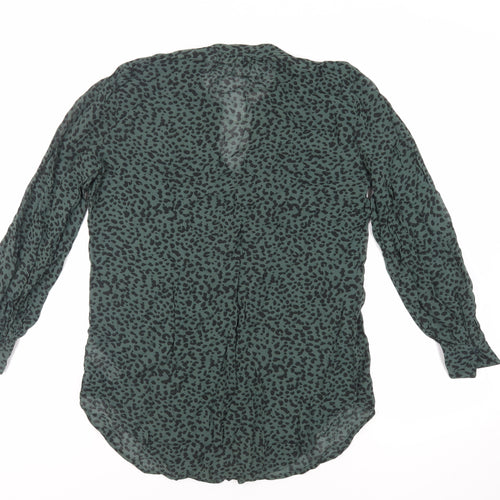 NEXT Womens Green Animal Print Viscose Basic Blouse Size 8 V-Neck