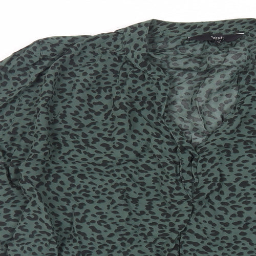 NEXT Womens Green Animal Print Viscose Basic Blouse Size 8 V-Neck