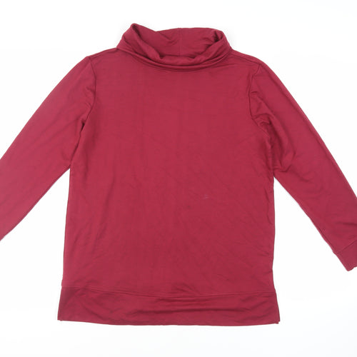 Cotton Traders Womens Red Viscose Basic Blouse Size 12 Roll Neck