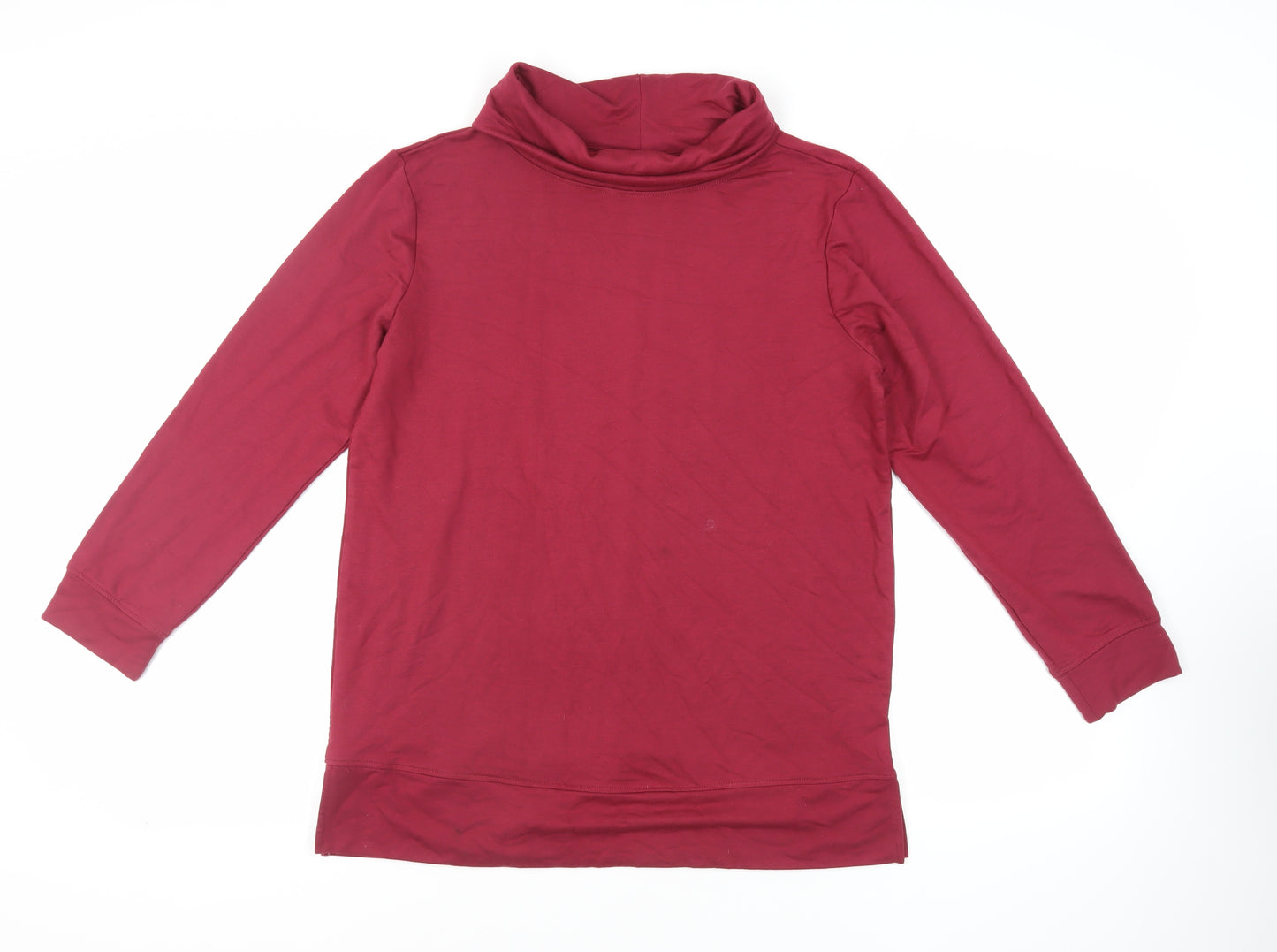 Cotton Traders Womens Red Viscose Basic Blouse Size 12 Roll Neck