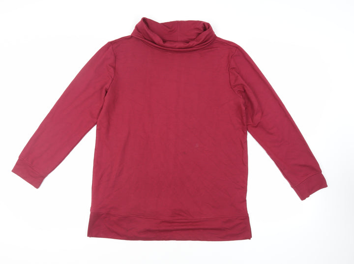 Cotton Traders Womens Red Viscose Basic Blouse Size 12 Roll Neck