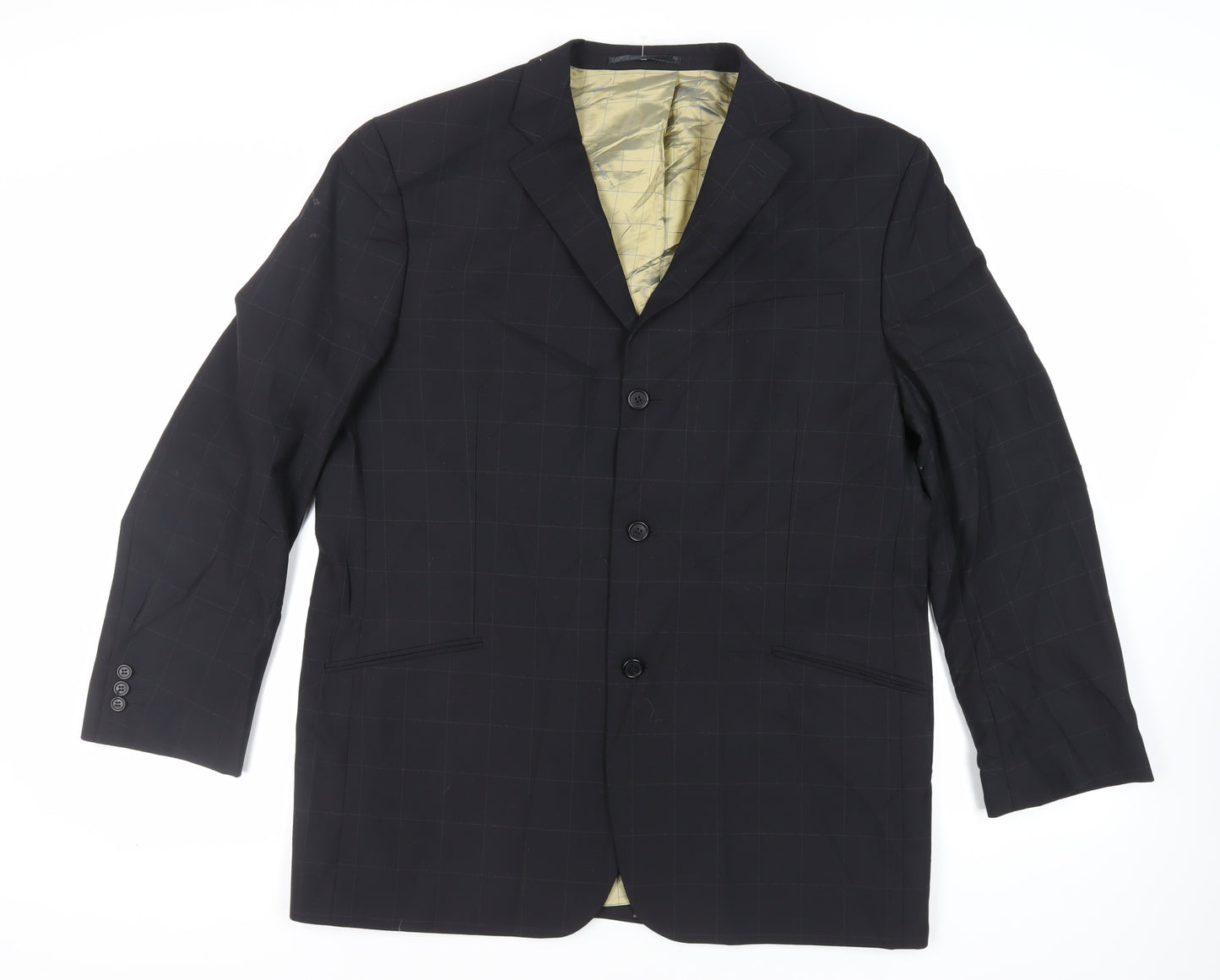 Ben Sherman Mens Black Check Wool Jacket Suit Jacket Size 44 Regular