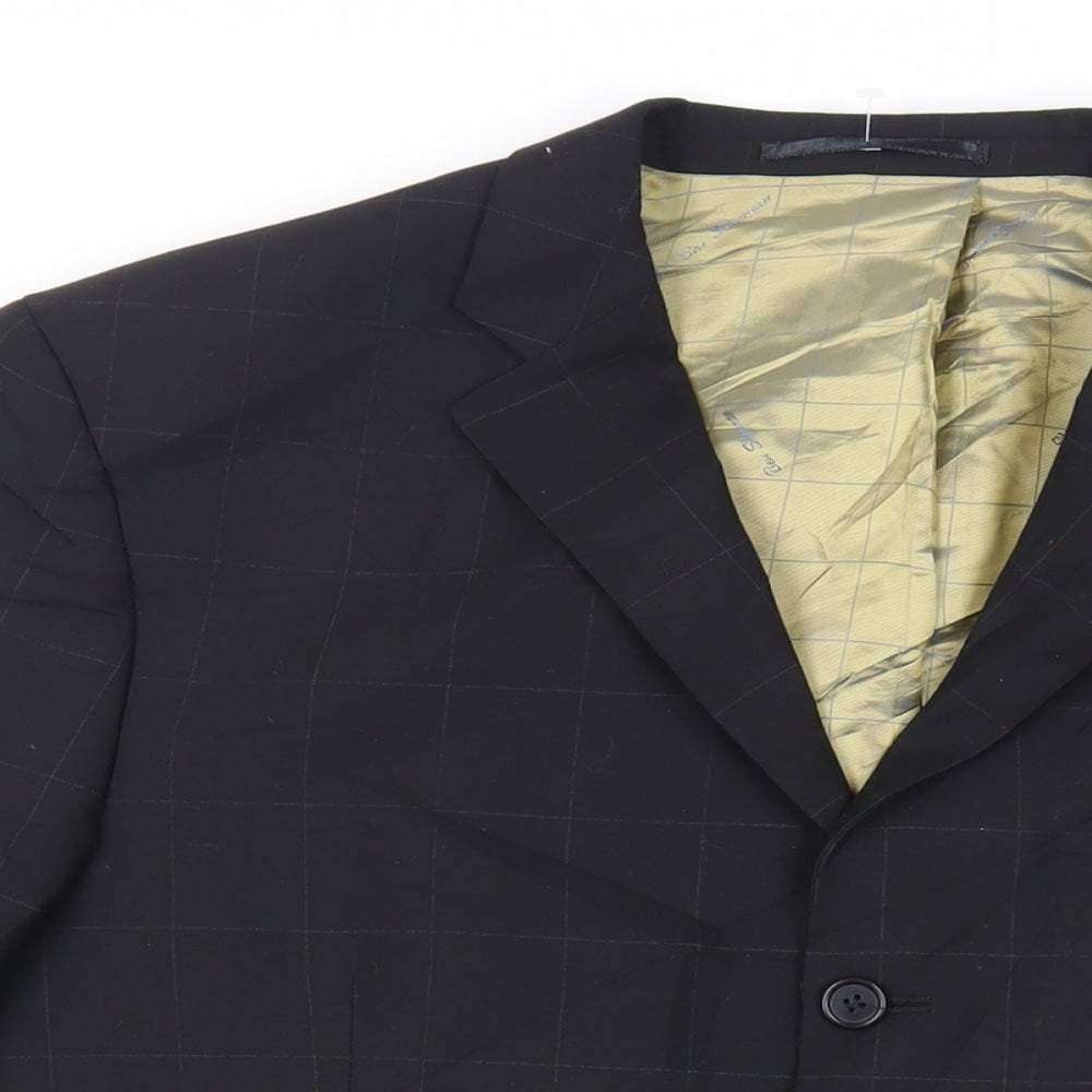 Ben Sherman Mens Black Check Wool Jacket Suit Jacket Size 44 Regular