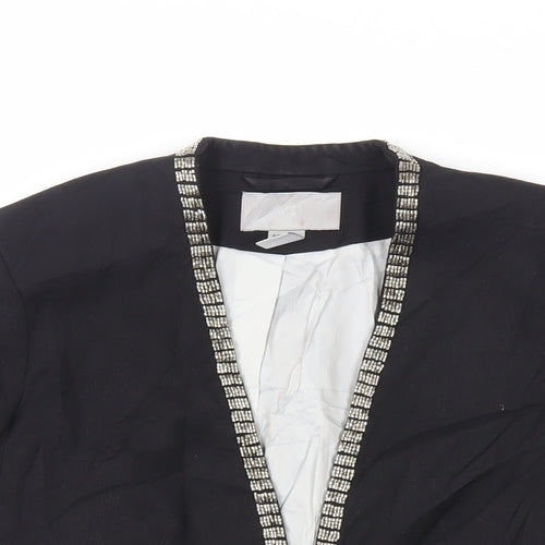 H&M Womens Black Jacket Blazer Size 8 - Open Ruched Sleeve Embellished