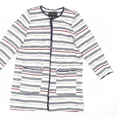River Island Womens White Striped Overcoat Coat Size 12 - Open