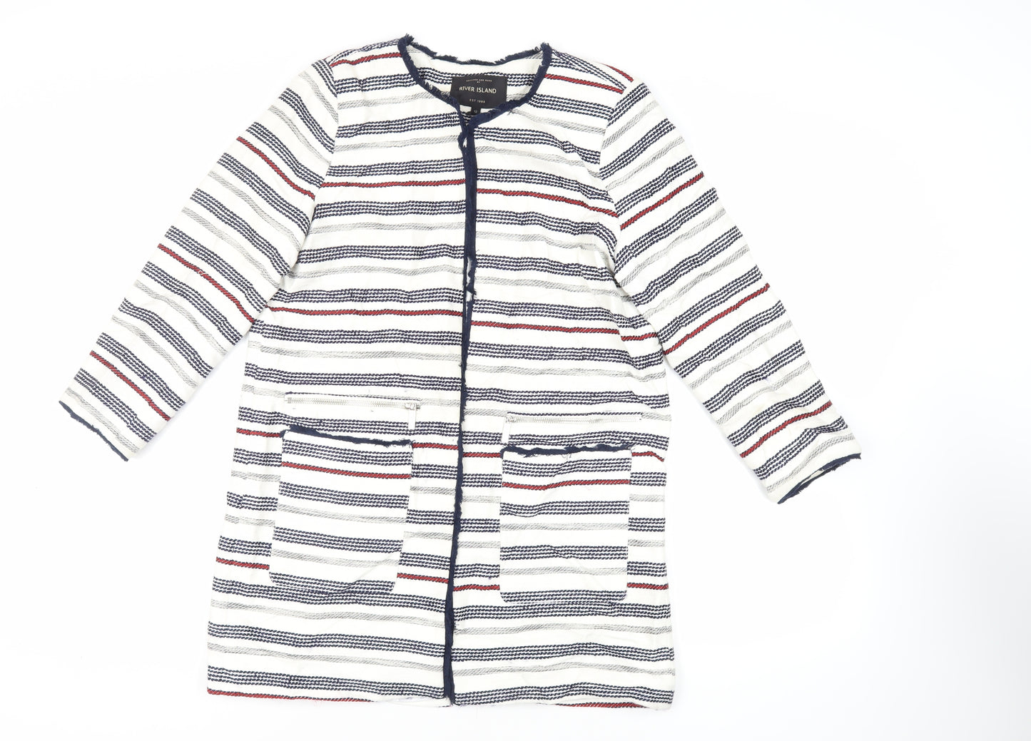 River Island Womens White Striped Overcoat Coat Size 12 - Open