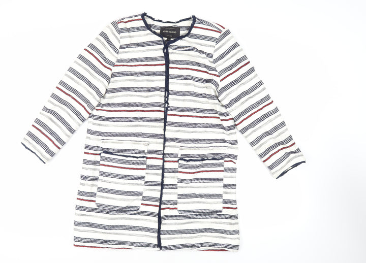 River Island Womens White Striped Overcoat Coat Size 12 - Open