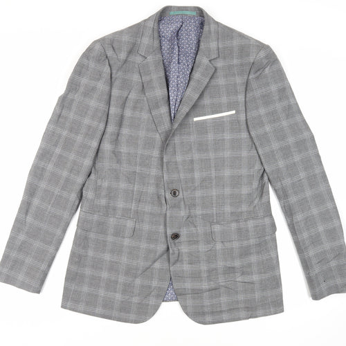 Burton Mens Grey Plaid Polyester Jacket Suit Jacket Size 42 Regular