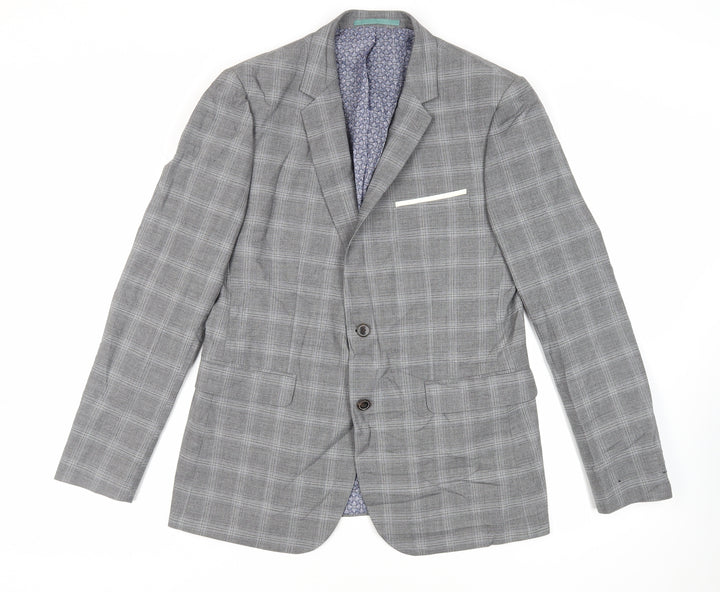 Burton Mens Grey Plaid Polyester Jacket Suit Jacket Size 42 Regular