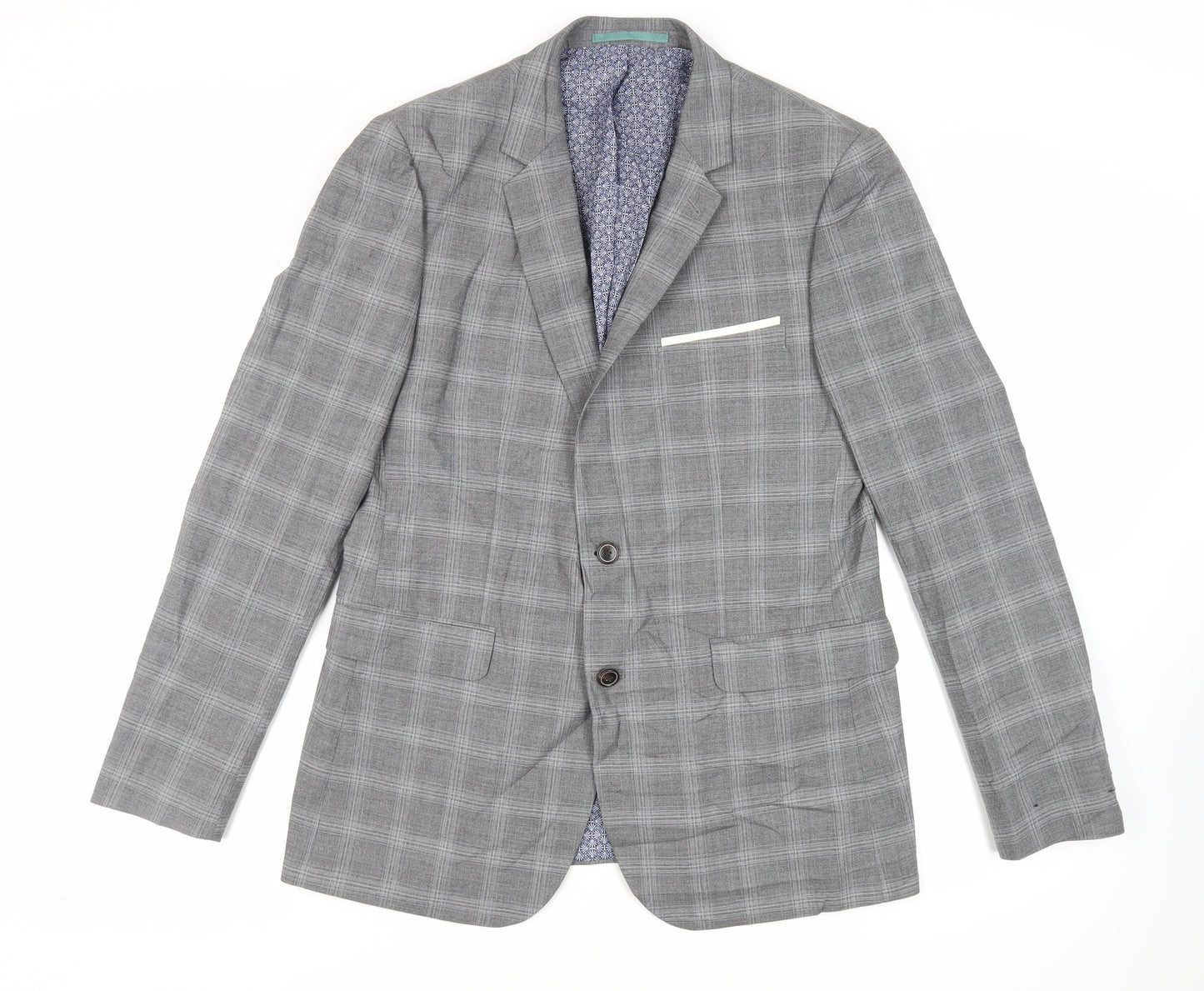 Burton Mens Grey Plaid Polyester Jacket Suit Jacket Size 42 Regular