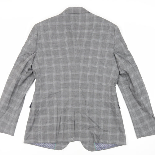 Burton Mens Grey Plaid Polyester Jacket Suit Jacket Size 42 Regular