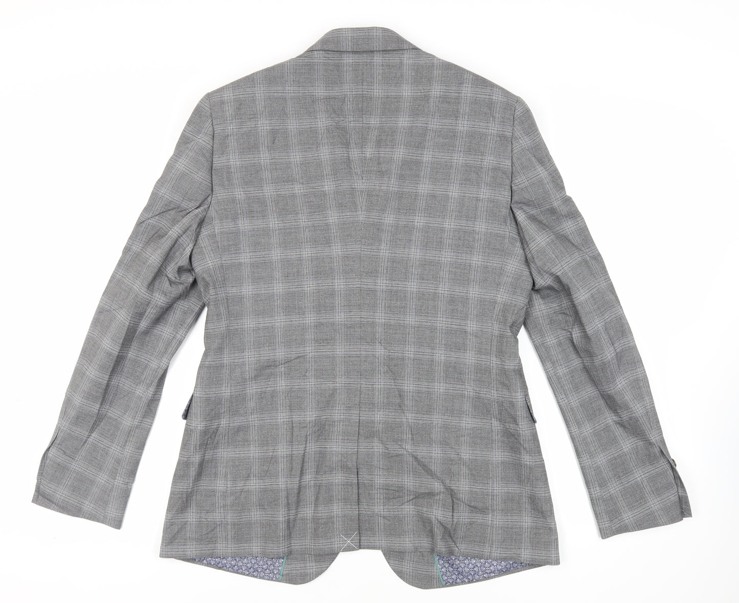 Burton Mens Grey Plaid Polyester Jacket Suit Jacket Size 42 Regular