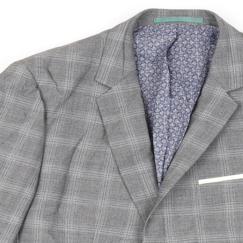 Burton Mens Grey Plaid Polyester Jacket Suit Jacket Size 42 Regular