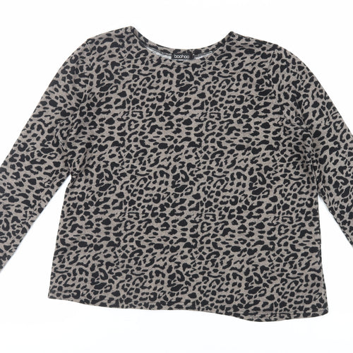 Boohoo Womens Grey Animal Print Polyester Basic T-Shirt Size 12 Round Neck