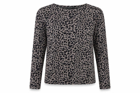 Front view of Boohoo women’s grey animal print polyester basic t-shirt, size UK 12, round neck