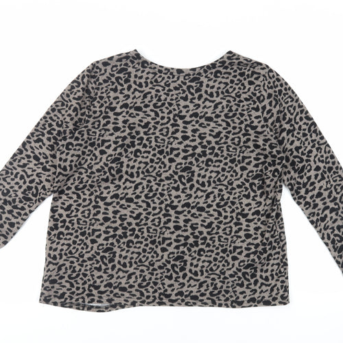 Boohoo Womens Grey Animal Print Polyester Basic T-Shirt Size 12 Round Neck