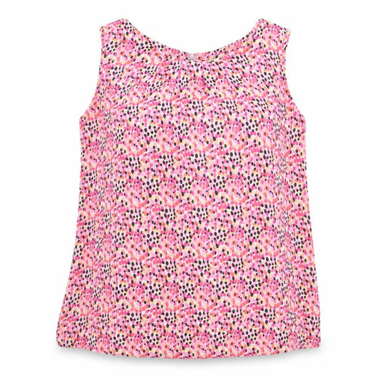 Front view of Paraphrase women’s pink geometric polyester basic tank, size L, boat neck
