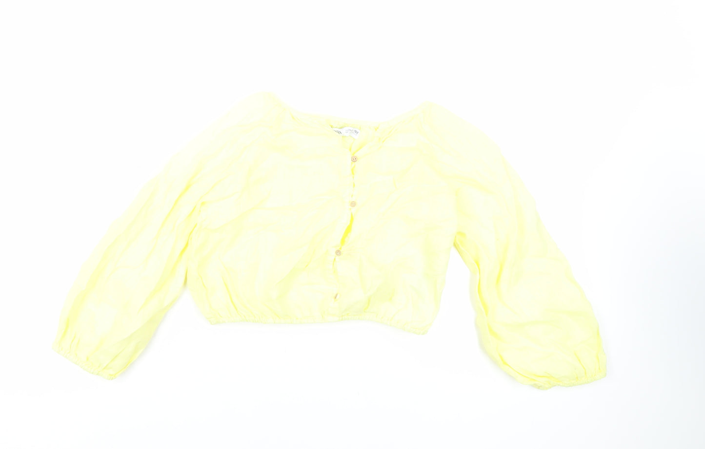 Zara Girls Yellow Linen Pullover Blouse Size 11-12 Years V-Neck Button