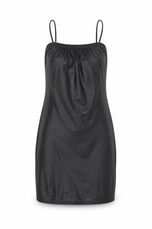 Front view of PRETTYLITTLETHING women’s black polyester mini, size UK 10, square neck pullover