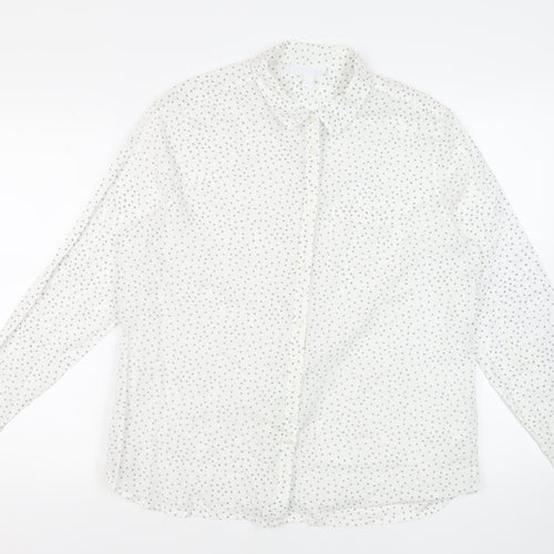 White Label Womens White Geometric Cotton Basic Button-Up Size 14 Collared