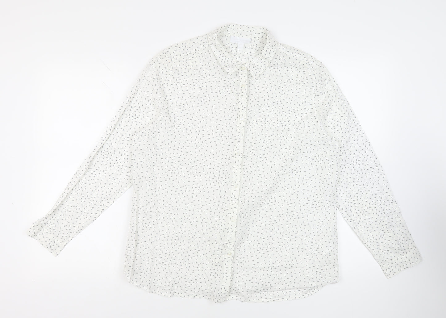 White Label Womens White Geometric Cotton Basic Button-Up Size 14 Collared