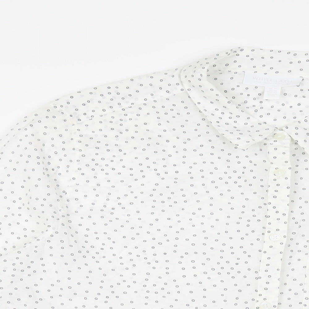 White Label Womens White Geometric Cotton Basic Button-Up Size 14 Collared