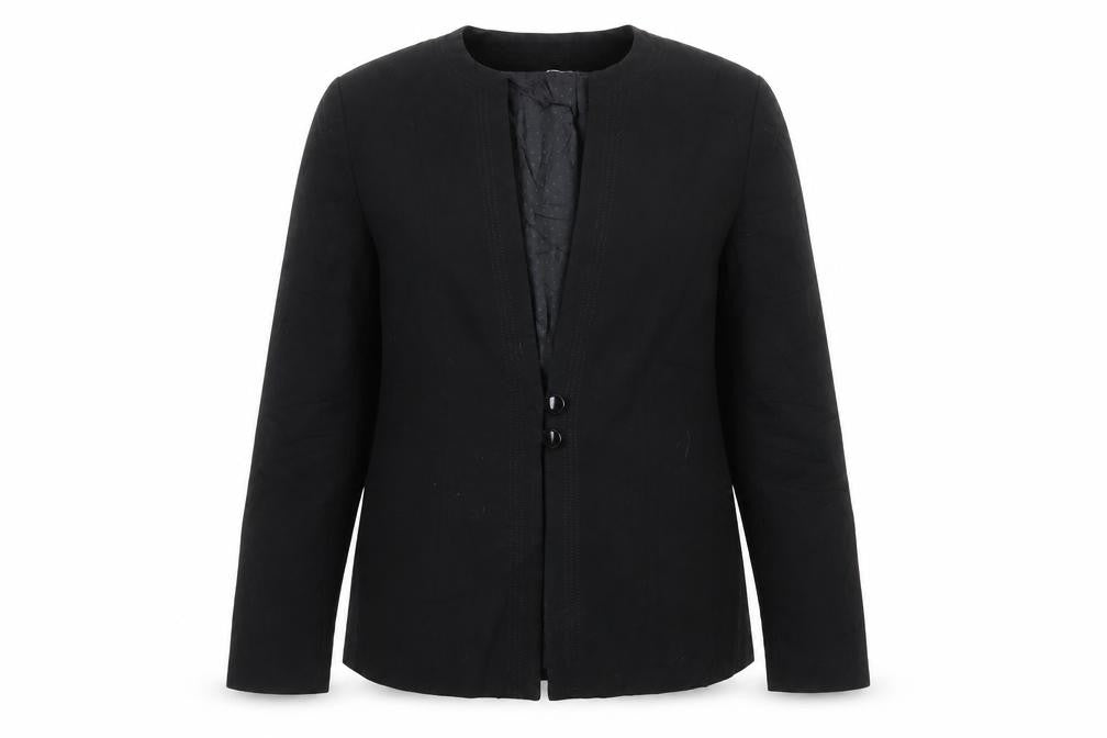Front view of Klass women’s black herringbone jacket blazer, size UK 12
