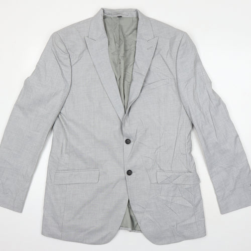 M&S Mens Grey Polyester Jacket Blazer Size 42 Regular