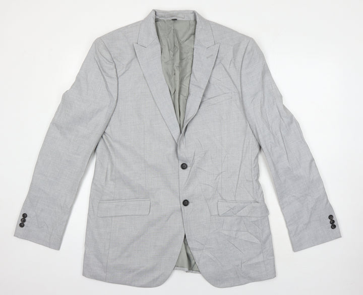 M&S Mens Grey Polyester Jacket Blazer Size 42 Regular