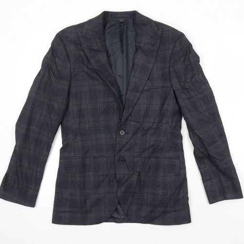 M&S Mens Green Check Polyester Jacket Blazer Size 34 Regular