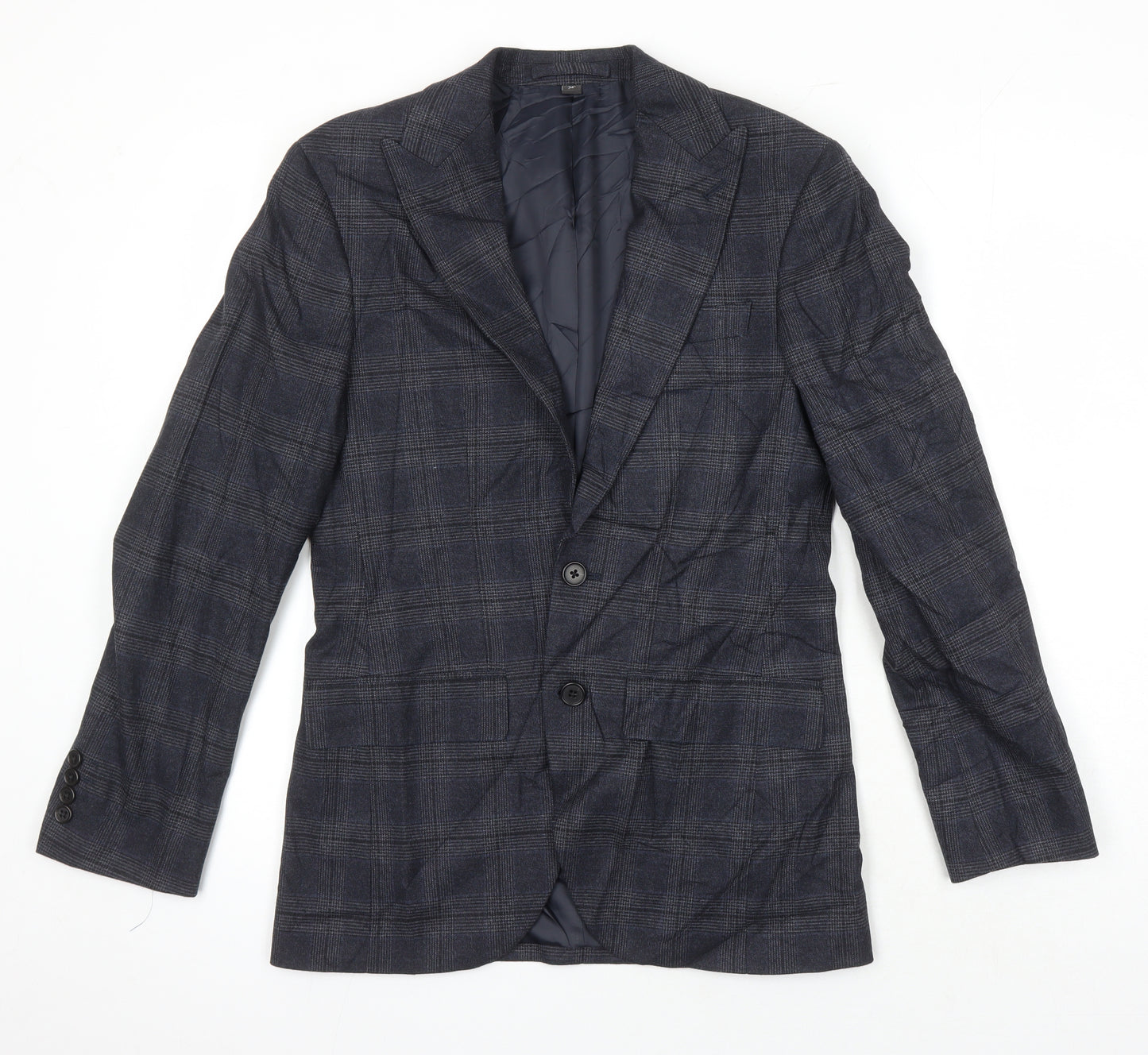 M&S Mens Green Check Polyester Jacket Blazer Size 34 Regular