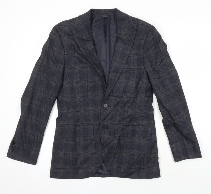 M&S Mens Green Check Polyester Jacket Blazer Size 34 Regular
