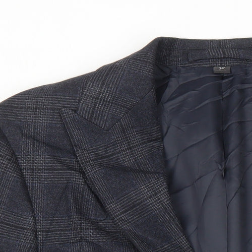 M&S Mens Green Check Polyester Jacket Blazer Size 34 Regular