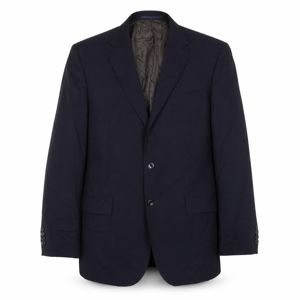 Front view of Marks & Spencer men’s blue wool jacket suit jacket, size 42, regular