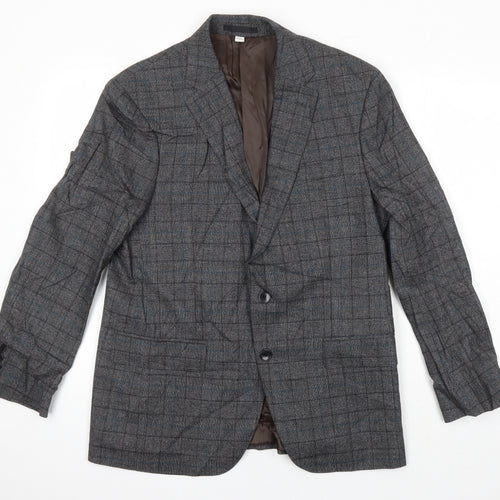 M&S Mens Grey Check Wool Jacket Blazer Size 40 Regular