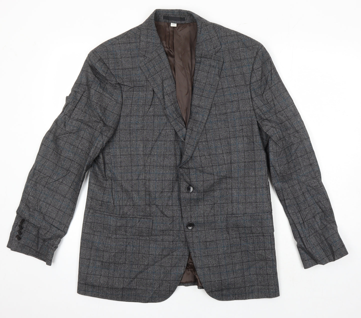 M&S Mens Grey Check Wool Jacket Blazer Size 40 Regular