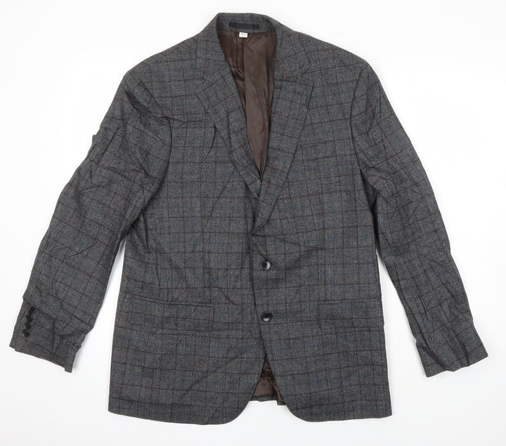 M&S Mens Grey Check Wool Jacket Blazer Size 40 Regular