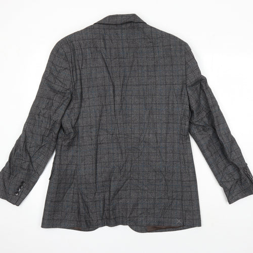 M&S Mens Grey Check Wool Jacket Blazer Size 40 Regular