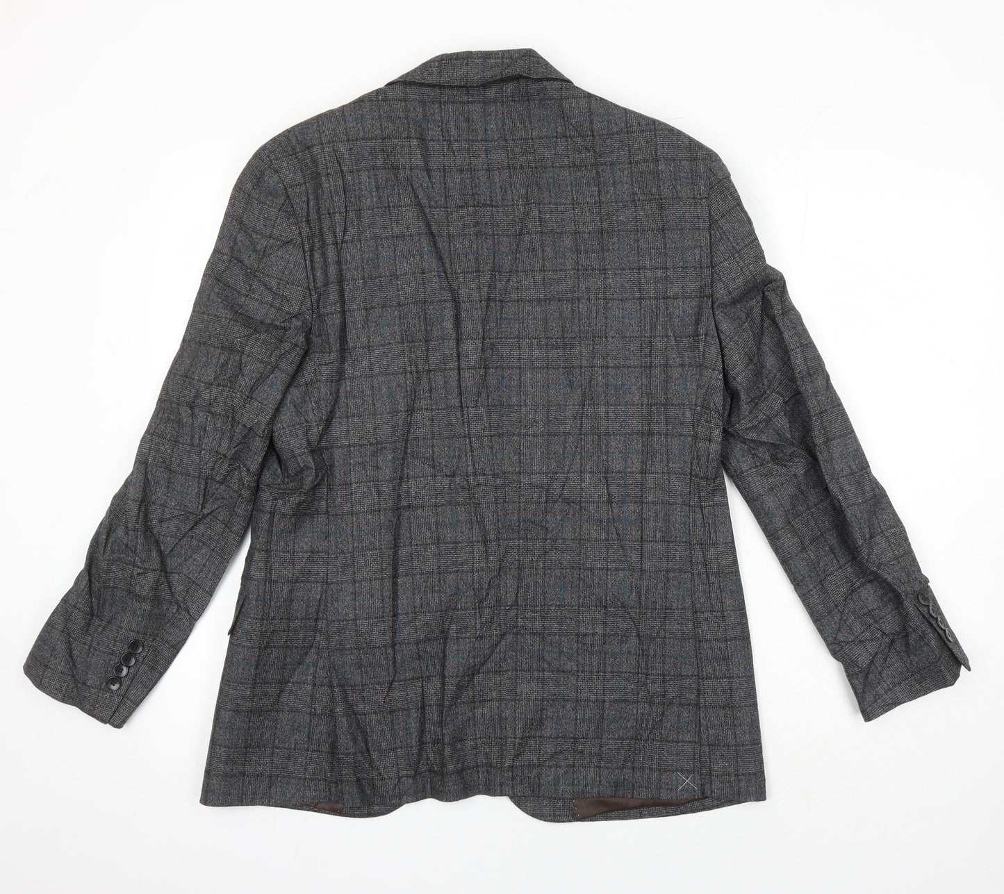 M&S Mens Grey Check Wool Jacket Blazer Size 40 Regular