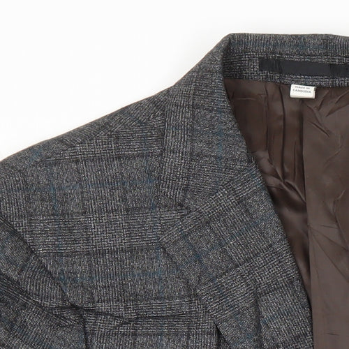 M&S Mens Grey Check Wool Jacket Blazer Size 40 Regular