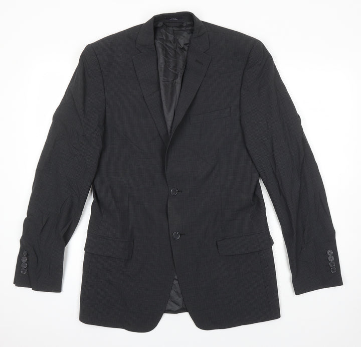 M&S Mens Grey Check Wool Jacket Suit Jacket Size 38 Regular
