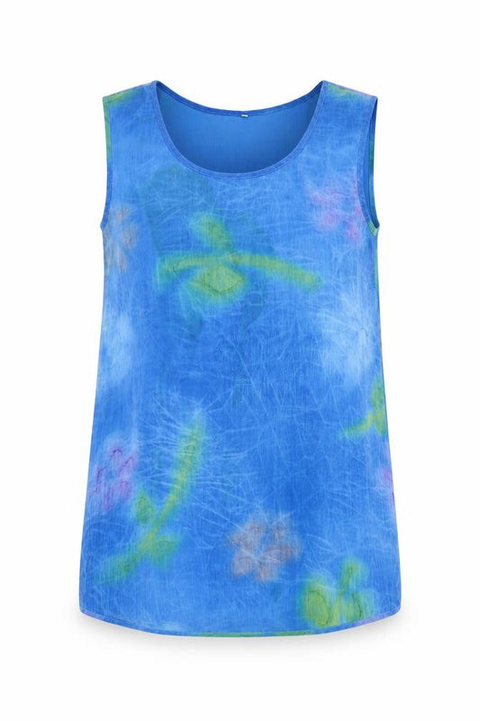 Front view of Travelling Light women’s multicoloured geometric polycarbamide tunic blouse, size UK 8, round neck
