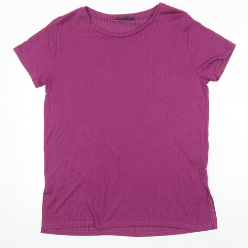 M&S Womens Pink Herringbone Polyester Tunic T-Shirt Size 14 Roll Neck