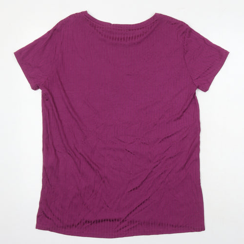 M&S Womens Pink Herringbone Polyester Tunic T-Shirt Size 14 Roll Neck