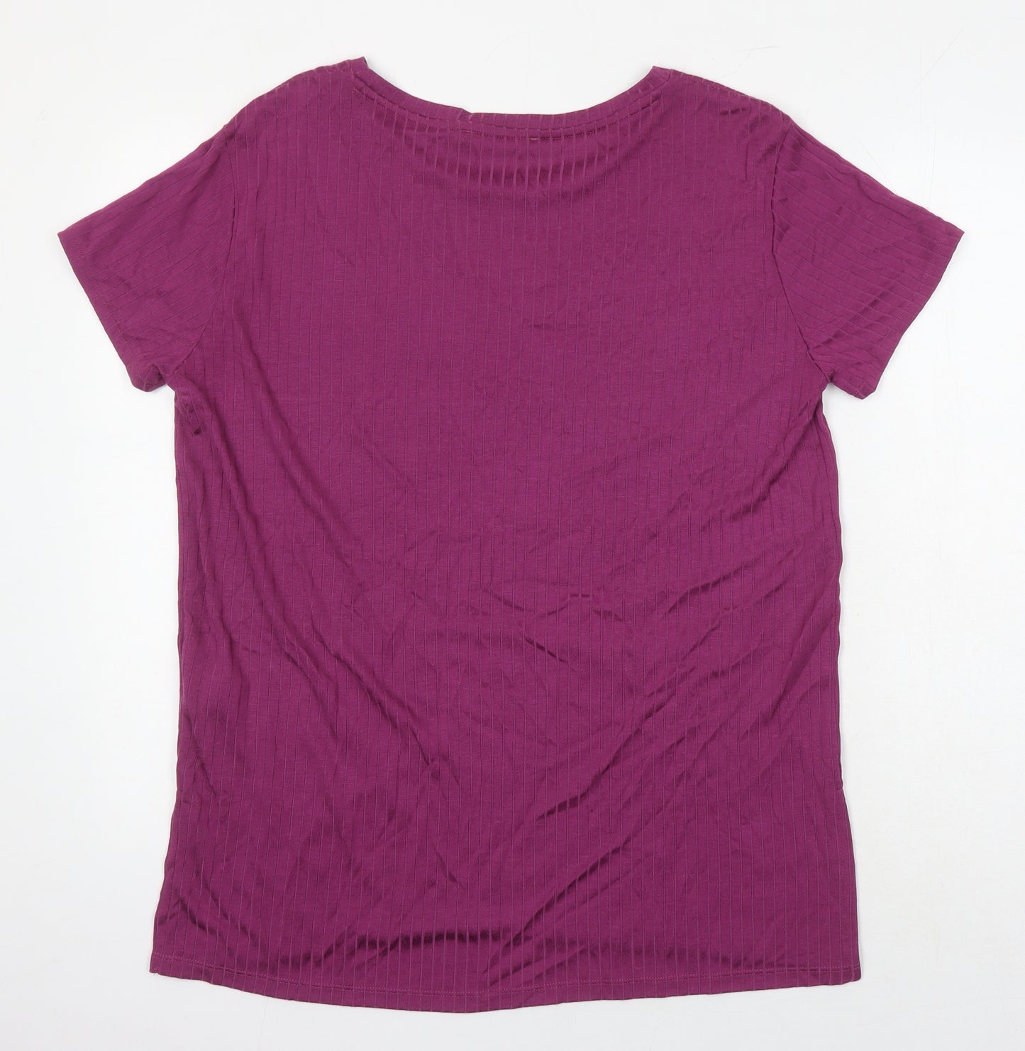 M&S Womens Pink Herringbone Polyester Tunic T-Shirt Size 14 Roll Neck